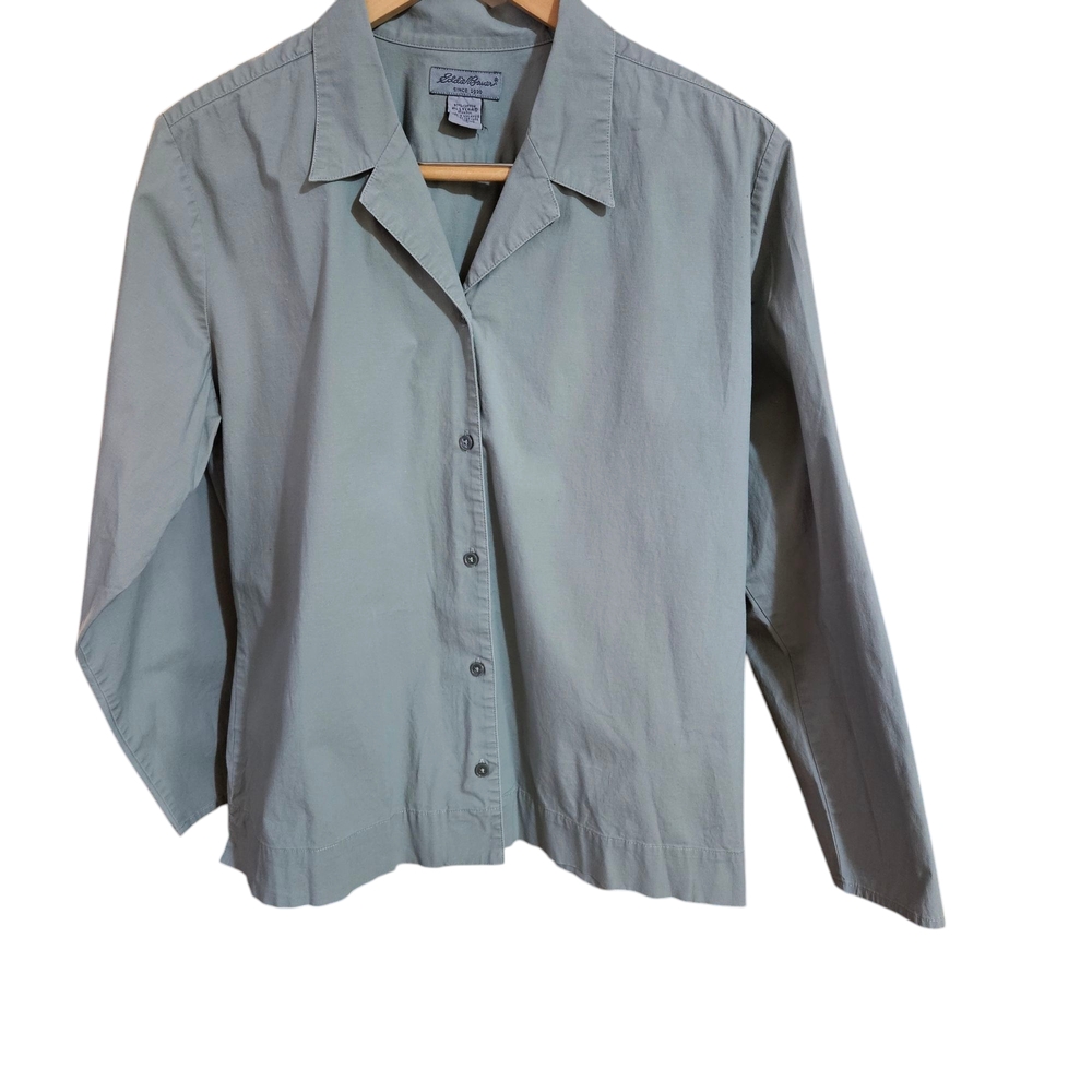 Eddie Bauer Womens Button Down Boxy Long Sleeve Shirt Moss Green XL
